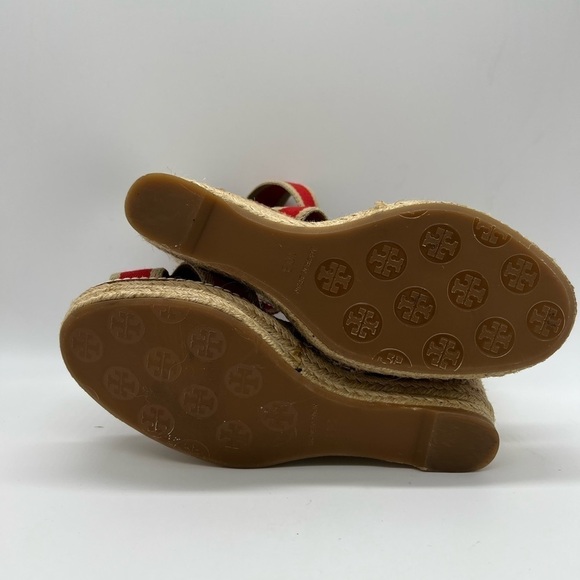 TORY BURCH WOMENS RED AND TAN WEDGE ADONIS WEDGE ESPADRILLES SIZE 10B - Picture 9 of 13